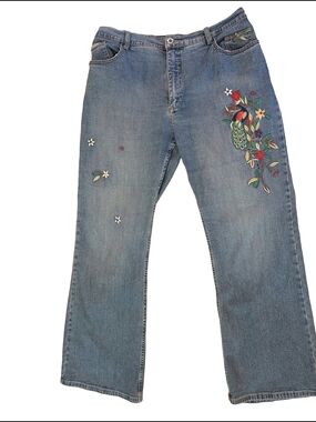 Embroidered Blue Women’s Jeans with Floral & Bird Detail